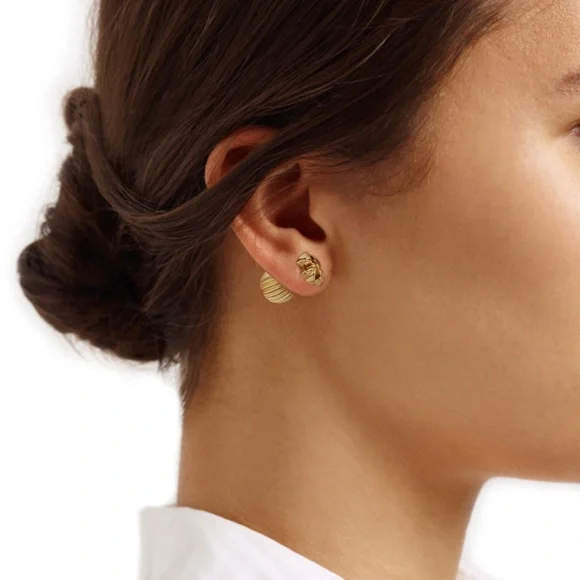 TORY BURCH • Roxanne Gold Double Rolled Brass Earrings - Picture 3 of 5